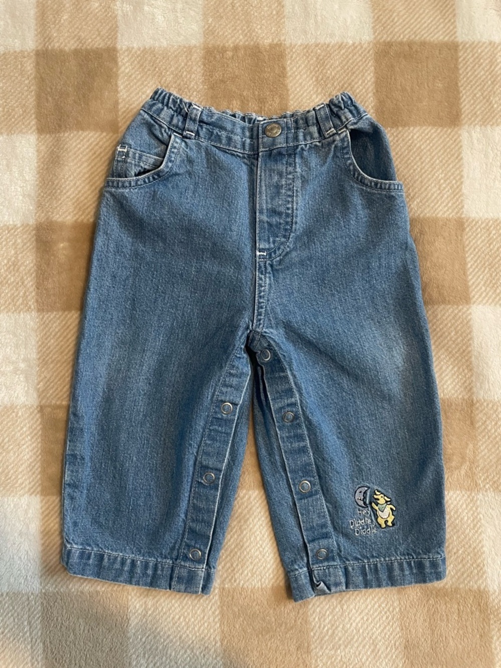 Vintage Carters Classic Hey Diddle Diddle Baby 9-12 Months Blue Denim Snap Pants